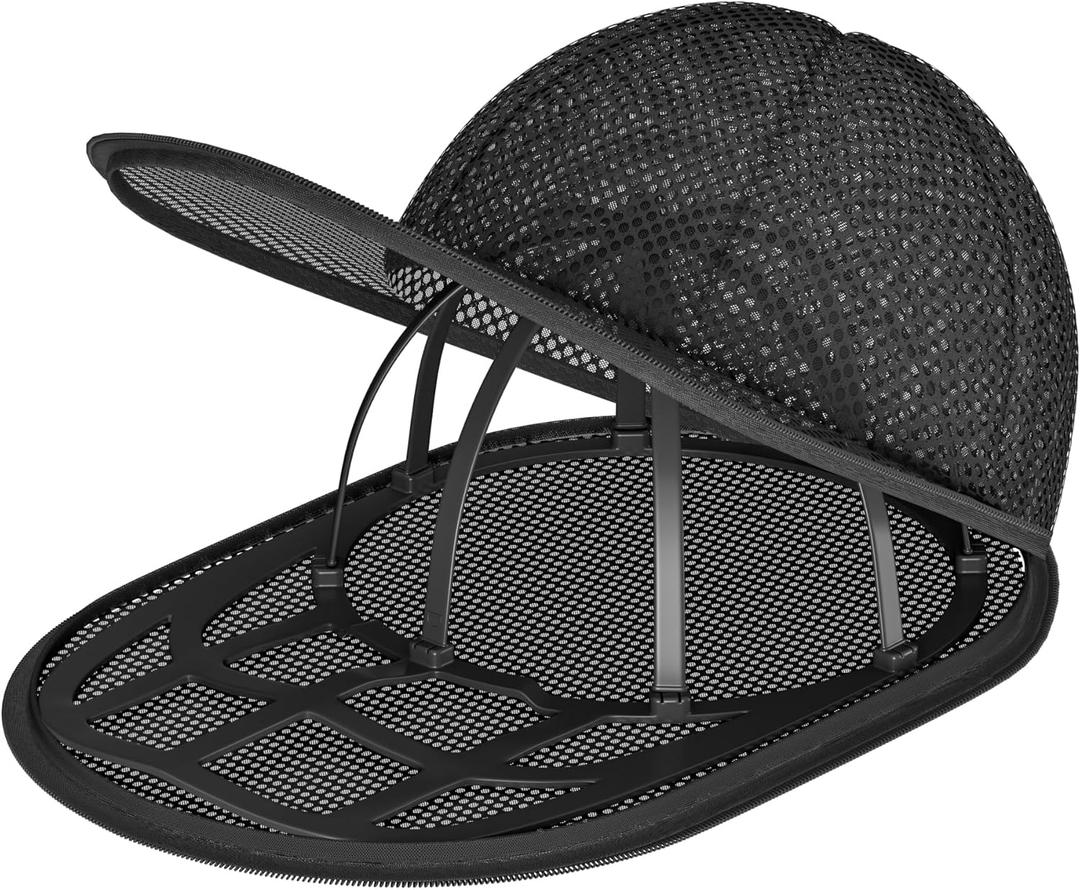 LONGD Hat Washer Cage with Snap Lock - Machine/Dryer Safe Compact Hat Cleaner for Baseball Caps & Storage (Black-1-Pack)