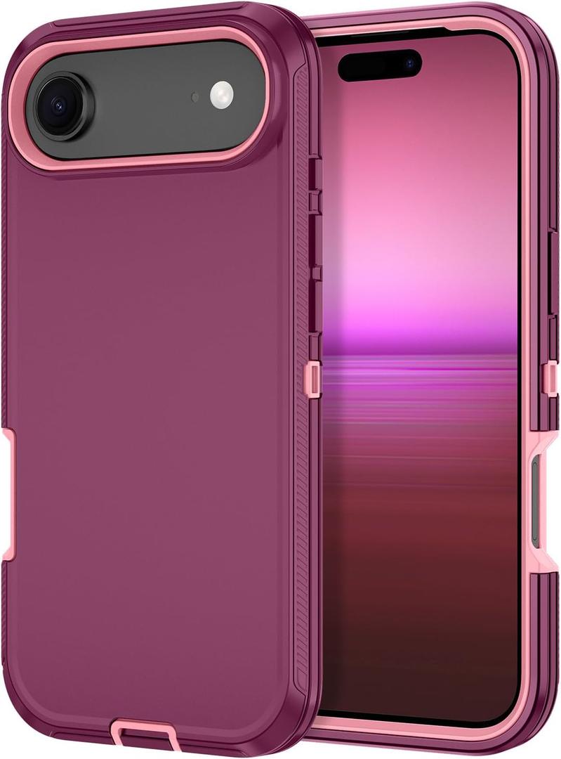 I-HONVA for iPhone Air Case/iPhone 17 Air Case Shockproof Dust/Drop Proof 3-Layer Full Body Protection [Without Screen Protector] Rugged Heavy Duty Cover for Apple iPhone Air 6.5" 2025,Purple/Pink