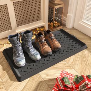 Boot-Tray Heavy Duty Rubber Mat with Lip Waterproof Shoe Mat Tray for Entryway Indoor Outdoor Multi Use Catch All Trays Entryway Shoe Storage 16x27.5 Inches (Twill)