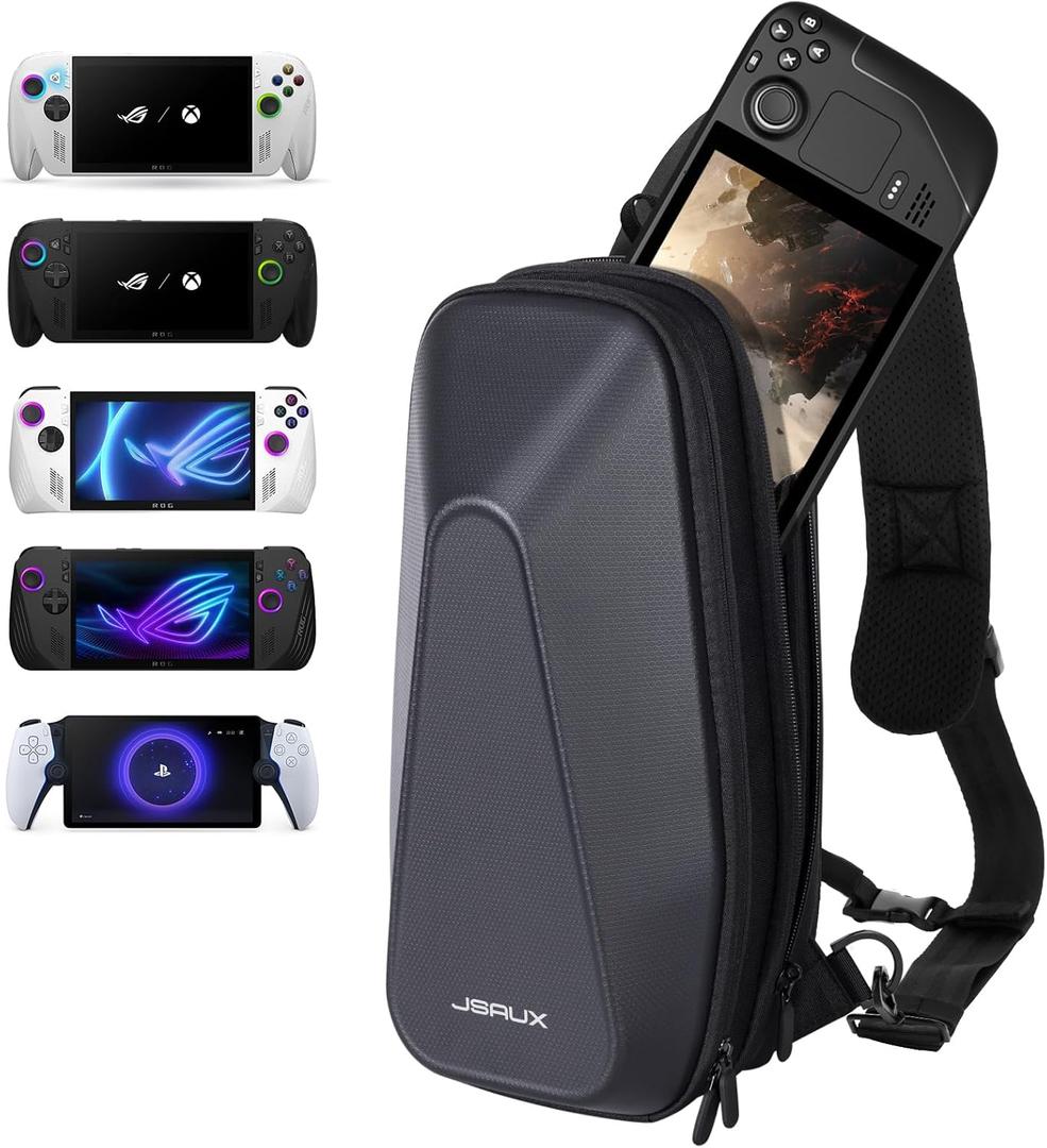 JSAUX Sling Bag for Steam Deck (OLED)/ROG Xbox Ally X (2025)/Xbox Ally/ROG Ally (X), Carrying Case with EVA Hard Shell, Double-layer Case for Docking Station & Accessories, Crossbody Bag for Travel