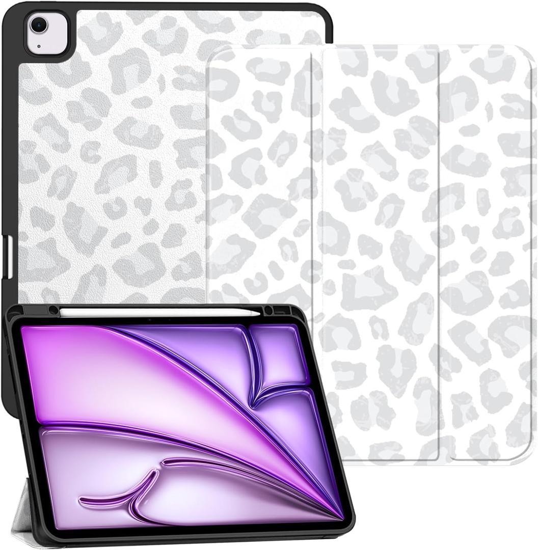 Compatible with iPad Air 13 Inch M4 2026/ M3 2025/M2 2024 Case with Pencil Holder TPU Back Case Auto Sleep/Wake Cover Cute Women Men Girls (Gray White, IP-air 13-inch(2026/2025/2024)