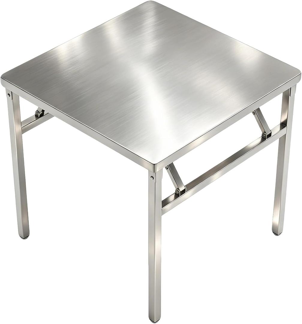 Portable Stainless Steel Metal Folding Table 31.5"x31.5" No-Assembly | Heavy Duty Kitchen Prep Table Square Stainless Steel Work Table for Kitchen Garage,Workshop,Outdoor BBQ, 31.5 x 31.5 x 29.5 inches