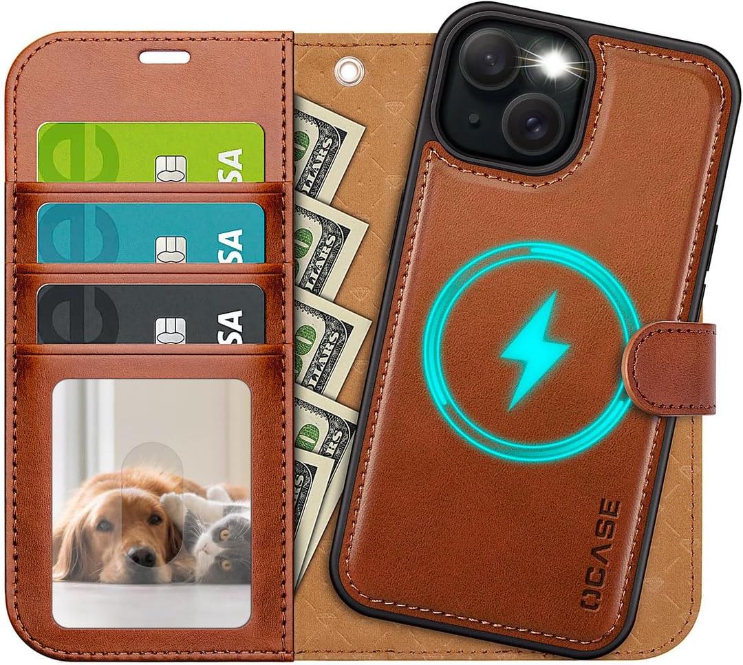 OCASE for iPhone 14 Case Detachable Wallet Case with Card Holder, 2 in 1 Pu Leather Flip Folio with RFID Blocking Stand Wrist Strap Shockproof Phone Cover 6.1 Inch, Brown
