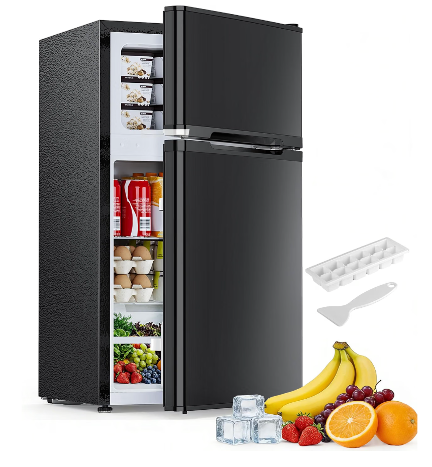 Electactic 2.5 Cu.Ft Mini Fridge with Freezer, Double-Door Compact Refrigerator, Adjustable Glass Shelves, Mechanical Thermostat & Leveling Feet, Space-Saving for Apartment/Dorm/Office, Black