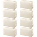 Dunzy 8 Pcs Makeup Bag Pu Leather Cosmetic Pouch Waterproof Small Toiletry Bag Portable Cosmetic Organizer Water Resistant Storage Purse for Lady Women Daily Storage Travel Organizer (Beige,Medium)
