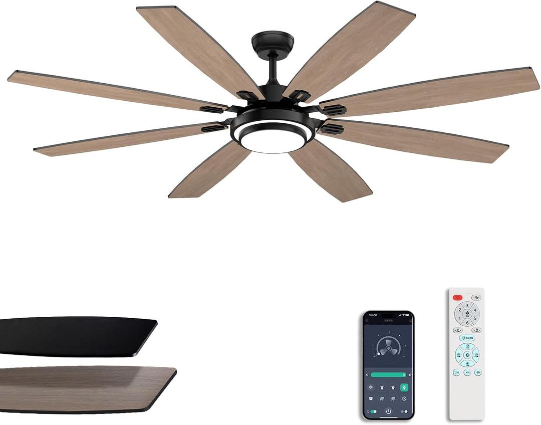 Fanbliss 72 Inch Black Large Ceiling Fans with Lights and Remote Control for Living Room, Modern Ceiling Fan with Quiet Reversible DC Motor, Ceiling Fan Lights for Garage, Patio, Indoor and Outdoor