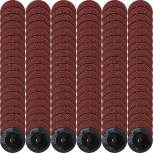 Newwiee 150 Pieces 2 Inch Sanding Discs 36 Grit Roll Lock Die Grinder Sanding Disc for Surface Prep Strip Grind Polish Finish Burr Rust Paint Removal Red