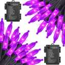 Halloween Purple Lights Decorations, 2 Pack 17FT 100 LED Mini Fairy Lights Battery Operated with 8 Modes Timer Waterproof for Indoor Outdoor Use, Patio Tree Holiday Party Halloween Decor