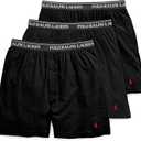 POLO RALPH LAUREN Men's Classic Fit Cotton Knit Boxers, 3 Pack (XX-Large, Black/Red Pony Player)