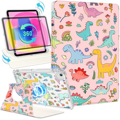 Shorogyt for iPad Air 11 Inch Case Air M4 2026, 8th Gen/M3 2025/M2/Air 5th Generation 2022/Air 4th Gen 2020/Pro 11 Inch Case Magnetic Stand for Women - Cute 360 Degree Rotating Covers Dinosaur