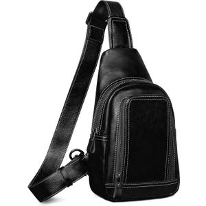Genuine Leather Sling Bag for Men and Women Crossbody Shoulder Bag Sling Backpack Chest Purse Cross Body Pouch