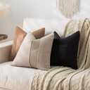 Laolitou 2 Pack Boucle Pillow Covers 18x18 Inch with Faux Leather Accents Pillow Cases Cosy Soft Decorative Pillows for Sofa Couch Bed Chair Bedroom Living Room Home Decor, Oatmeal