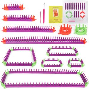 Katech Adjustable Knitting Looms Set -Customized Sizes for Your Project-Afghan Loom-Blanket Loom-Sock Scarf Loom-Hat Loom for Crocheting-Crochet Loom with Loom Knitting Book Hook Needle (All-in-one)