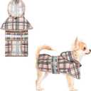 KOOLTAIL Dog Raincoat Hooded Slicker Poncho with Leash Hole, Raincoat for Small Medium Dogs, Waterproof Doggie Rain Jacket with Reflective Strip, Adjustable Breathable Plaid Puppy Rainwear, Beige S (Small (Pack of 1))