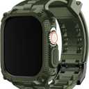 Fullmosa Compatible with Apple Watch Bands 49mm Ultra3/2/1, Rugged Apple Watch Strap Ultra with Military Grade Shockproof Bumper Case for Men Women, Army Green