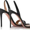 LEHOOR Women Slingback Stiletto Heels Dress Sandals Backless Strappy Heeled Sandal Open Round Toe Formal Sandals 4 Inch High Heel Elastic Ankle Strap Classy Evening Sandals for Wedding Party, Size 5.5M