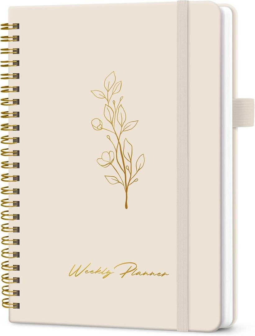 Undated Weekly Planner, Weekly To Do List Notebook with Goal & Habit Tracker Organizer, A5 Weekly Planner Notebook with Spiral Binding, 6.1" x 8.2" - Beige