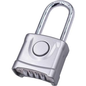 Heavy Duty Combination Lock Strong 4 Digit High Security Solid All Weather Combo Padlock Push Button Release Lock for Outdoor Garden Gate Gym Fence (One Touch Unlocking, Silver, Long Shackle)