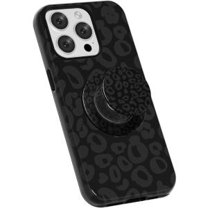 Svanove Cheetah Print Phone Case for iPhone 14 Pro Case with Magnetic Phone Grip, Cute Girly Leopard Case Compatible with Magsafe Phone Holder Stand for Women, Retro Y2k Hard Shell Cover, Black