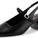 GRACESTRIDE Women's Slingback Heels Low Chunky Heel Buckle Strap Pumps Square Toe Wedding Dress Shoes 8, Black