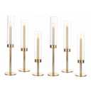 Hewory Gold Candle Holders Hurricane Candlestick Holders, 6Pcs Candle Stick Candle Holder Candelabra, Taper Candle Holders with Glass Candle Cover for Wedding Table Centerpiece Christmas Decor