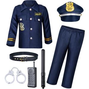 Kids Police Costume for Boys Cop Outfit Accessories Set Halloween Party Cosplay 3-5T Blue