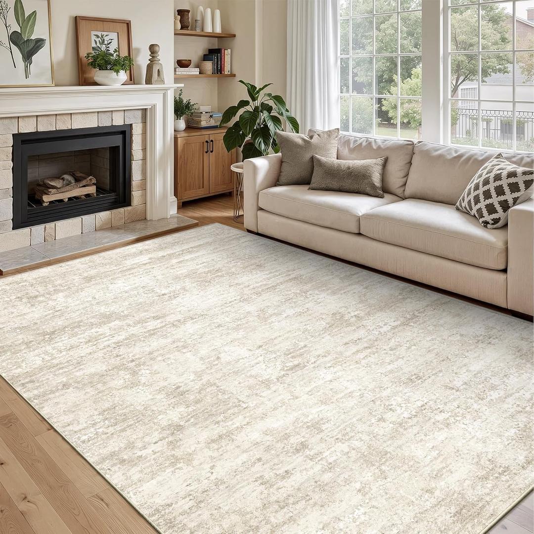 Art&Tuft Washable Rug, Anti-Slip Backing Abstract Area Rugs, Stain Resistant Rugs for Living Room, Foldable Machine Washable Area Rug(01-Beige, 5'x7')