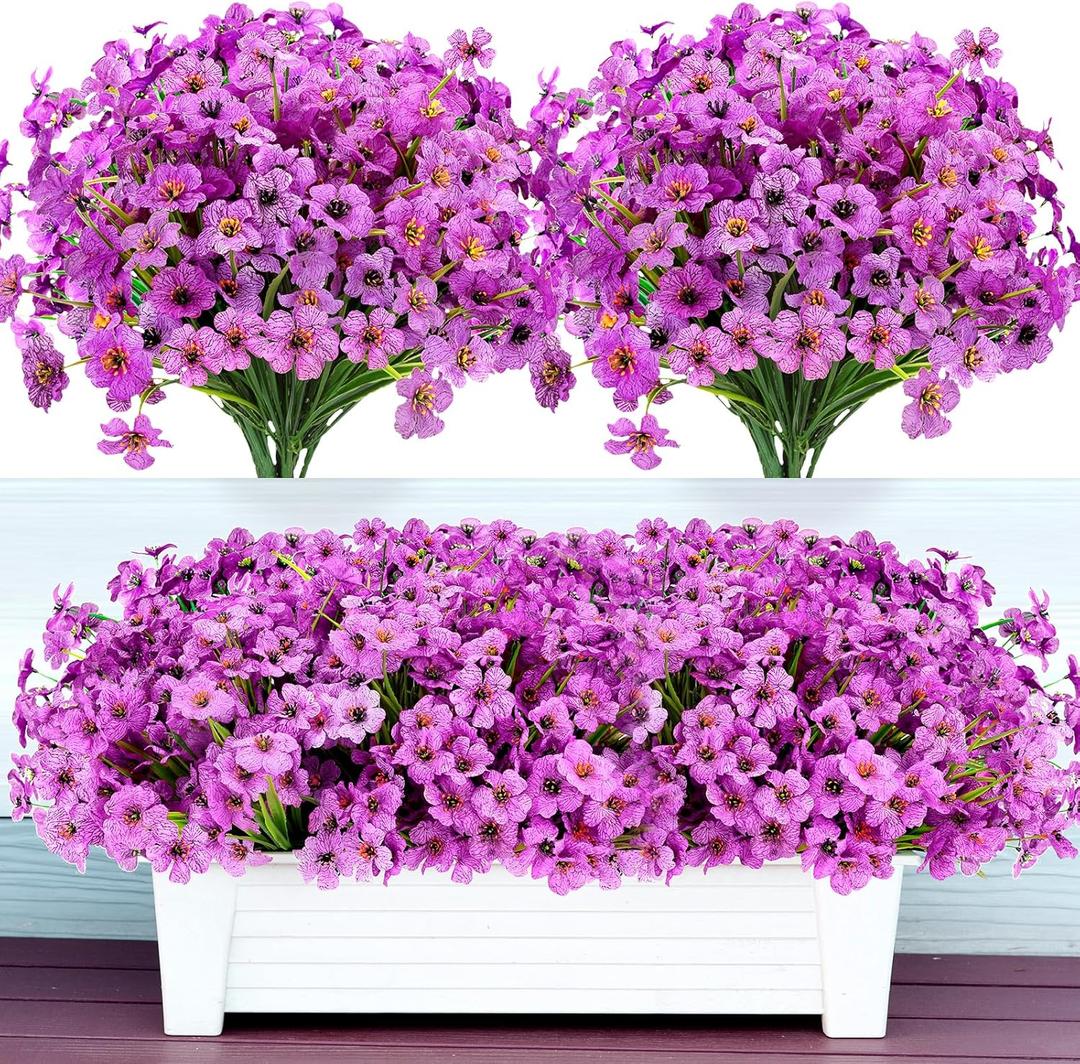 20 Bundles Artificial Flowers for Outdoors Decorations, Fake Flowers Faux Plants Silk Colorful Daisy Eucalyptus Flowers Realistic UV Resistant for Garden Patio Porch Box Home Decor, Purple
