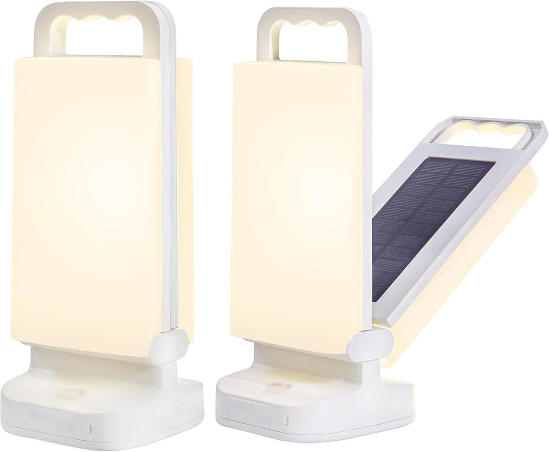 Solar Camping Lantern 6000mAh 2 Pack, USB Rechargeable Camping Light & Power Supply, Dimmable LED Night Lamp with Up to 80Hrs Runtime, Survival Gear for Emergency, Hurricane, Hiking & Outdoor, Indoor