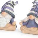 Hodao 2PCS Zen Lavender Meditation Gnomes Figurines Set- Yoga Themed Inspired Home Table & Shelf Decor for Relaxation & Serene Living Spaces Yoga Lavender Decor Retirement Gifts for Women (Grey-3)