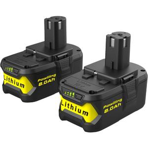 Powilling Upgraded 8.0Ah 2Packs P108 Replacement for Ryobi 18V Battery, 18 Volt Batteries for Ryobi One 18V Cordless Tools P108 P107 P105 P104 P103 P102