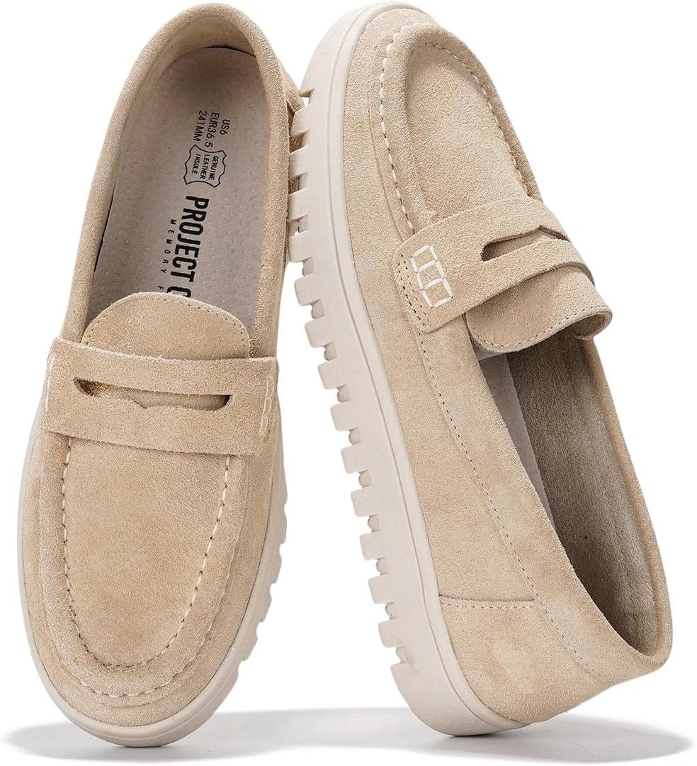 Project Cloud 100% Genuine Leather Loafers for Women – Memory Foam Insoles Slip On Shoes for Women – Lightweight Womens Shoes – Non Slip Womens Loafers (Filide1, Nude, 8)