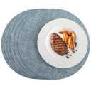 Enaskv Round Placemats Set of 6, Faux Leather Heat Resistant Place Mats Reversible Waterproof Oil-Proof Non-Slip Wipeable Mat for Kitchen Dining Table Indoor Outdoor, Sky Blue
