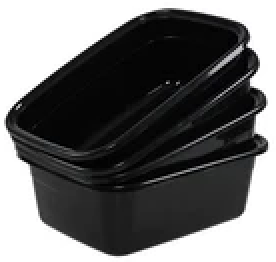 4-pack 12 Quart Small Wash Basin Pan Plastic Rectangular Dish Pan Black