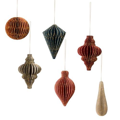 NICROLANDEE Christmas Decorations, 6 PCS Christmas Paper Honeycomb Ornaments with Glitter Edge, Mini Hanging Paper Lanterns for Christmas Tree Decoration Xmas Holiday Party New Year Decor
