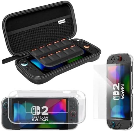 ECHTPower Accessories Bundle for Nintendo Switch 2, Switch 2 Carrying Case, Silicone Protective Cover, 2 Piece HD Screen Protector, Durable , Lightweight and Large Capacity, Accessories for Switch 2