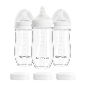Natural Glass Baby Bottles with Gentle & Slow Flow Nipples, Newborn Breastfeeding Bottle, Anti-Colic, Includes M Nipples(3 Month+),3 Packs (White 8 Oz)
