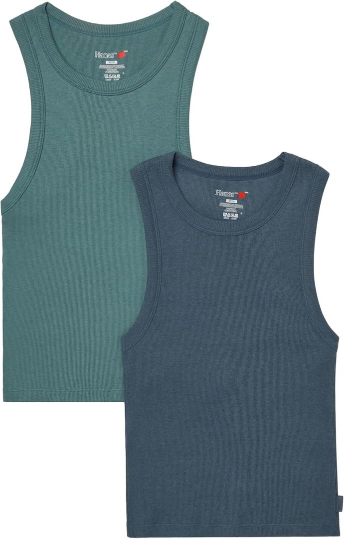 Hanes Womens Originals Racerback Crop Tank, 2-Pack, Comfywear Supersoft Rib Cropped Tank Top Loungewear Pack (XX-Large, Stargazer Grey/Faded Sage Green)