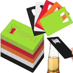 Nuogo 100 Pcs Stainless Steel Card Bottle Openers Bulk Metal Card Beer Openers Groomsmen Wallet Bottle Opener for Wedding Party Bridesmaid Favors Gifts (Bright Color)