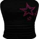 WDIRARA Women's Star Rhinestone Ruched Strapless Crop Tube Top Y2k Graphic Bandeau Tops (Large)