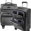 KROSER Softside Expandable Carry On Luggage with Front Business Pockets20 Inch Suitcases with Spinner Wheels & Built-in TSA Lock, Durable Suitcase Rolling Luggage with USB Port, Grey