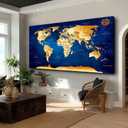 canvas wall art world map Wall Art for Living Room Office Wall Decor map of the world Pictures for Bedroom World Map Art Large Kitchen Decor 40"X20" Motivational Painting for Dining Room Wall Decorations