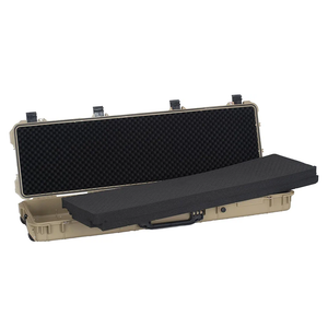 MEIJIA Portable Rolling Waterproof All Weather Hard Rifle Case,Gun case with Wheels,Customizable Fit Foam Included,Fit for Rifle,Guns,Shotguns, Airsoft Gun. Size: 53"x16.14"x6.12", Desert Tan