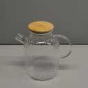 Peohud Glass Teapot Stovetop Safe 60 Oz, Glass Pitcher with Bamboo Lid, Borosilicate Clear Tea Kettle with Removable Filter Spout, Teapot for Loose Leaf and Blooming Tea