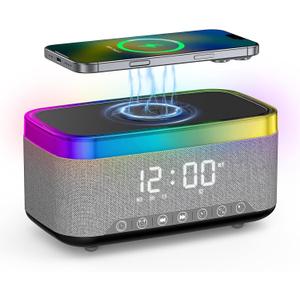 Alarm Clock with Wireless Charging, Alarm Clocks for Bedrooms, Bluetooth Alarm Clock, RGB Night Light - Multi-Functional Smart Alarm Clock for Adults & Teens Black