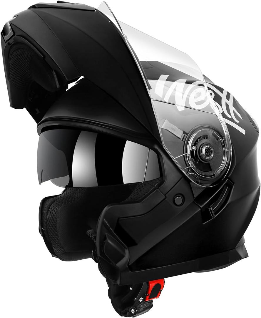 Westt Motorcycle Modular Helmets - Full Face Motorcycle Helmet with Flip up Dual Visor, DOT Approved, Men Women Helmet for Motorbike Street Bikes ATV (M (22.44-22.83 in), Matte Black)