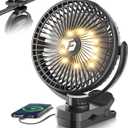 40000 Rechargeable Clip on Fan, 8-Inch USB Portable Desk Fan, Screw-Clamp Battery Operated, 4-Speed Airflow, Ideal for Golf Cart, Office, Camping, Outdoor, Travel, Gym, Treadmill,Black, Small