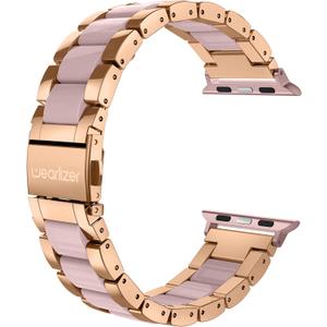 Wearlizer Compatible with Apple Watch Band 38/40/41/42mm Fashion Wristband Women, Stainless Steel + Resin Metal Replacement for iWatch Series 11 10 9 8 7 6 5 4 3 SE/Ultra 3 2 1RoseGold+Starlight