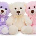 MorisMos 3Pcs Teddy Bears Bulk Baby Shower, 14inch Cute Teddy Bear Stuffed Animals Plush, Small Stuffed Bears on Centerpiece Baby Shower, Pink, Purple, White