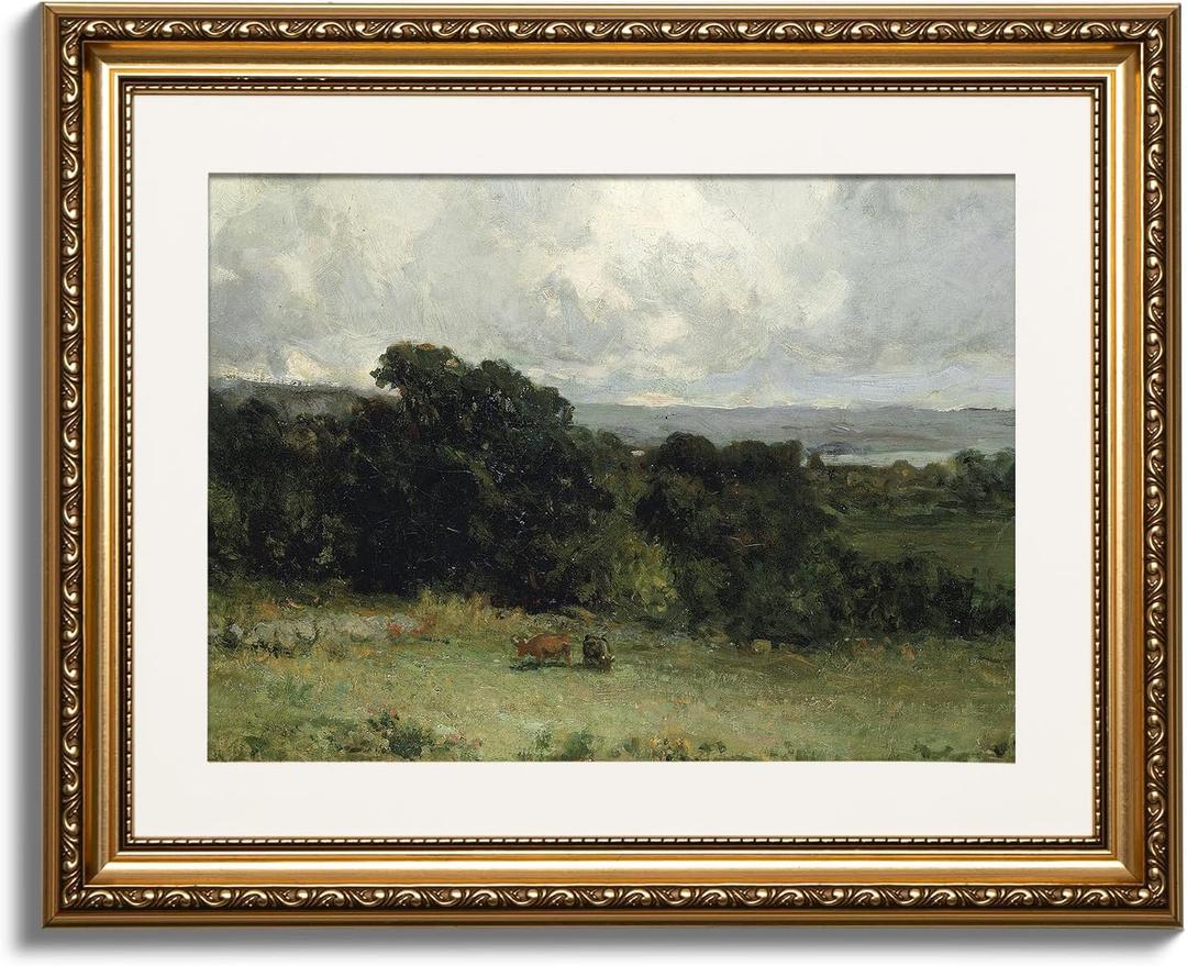 ARPEOTCY Vintage Framed Landscape Wall Art, Bedroom Bathroom Living Room Pastures Scenery Paintings Retro Decor, Canvas Prints Art, Gold Antique Picture Frame Home Wall Decor, 13x16 Inch